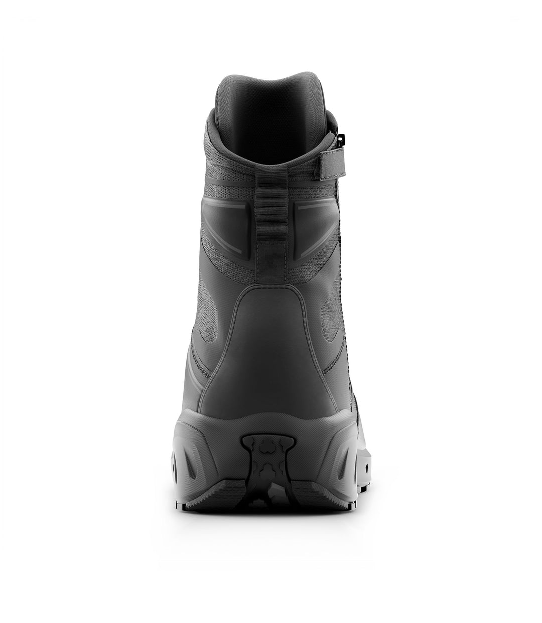 Back side view of 8 inch AERO-TAC polished side-zip boot in color black