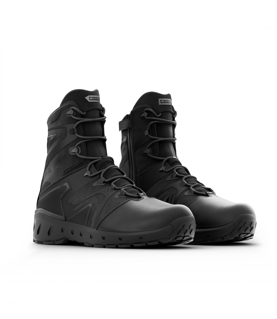 Right Side by side boot view of 8 inch AERO-TAC polished side-zip boot in color black
