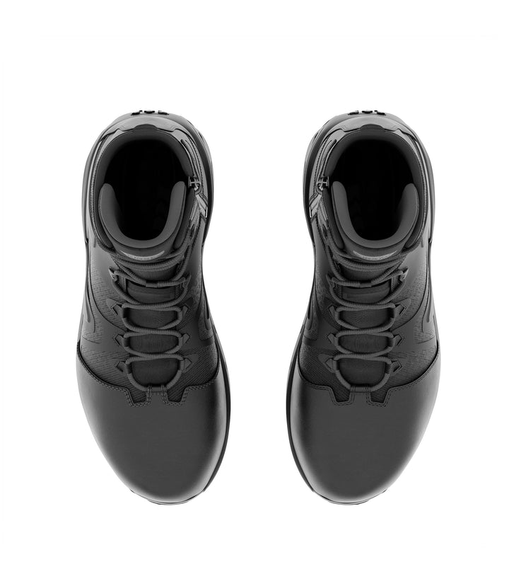 Top view of side by side boot view of 8 inch AERO-TAC polished side-zip boot in color black