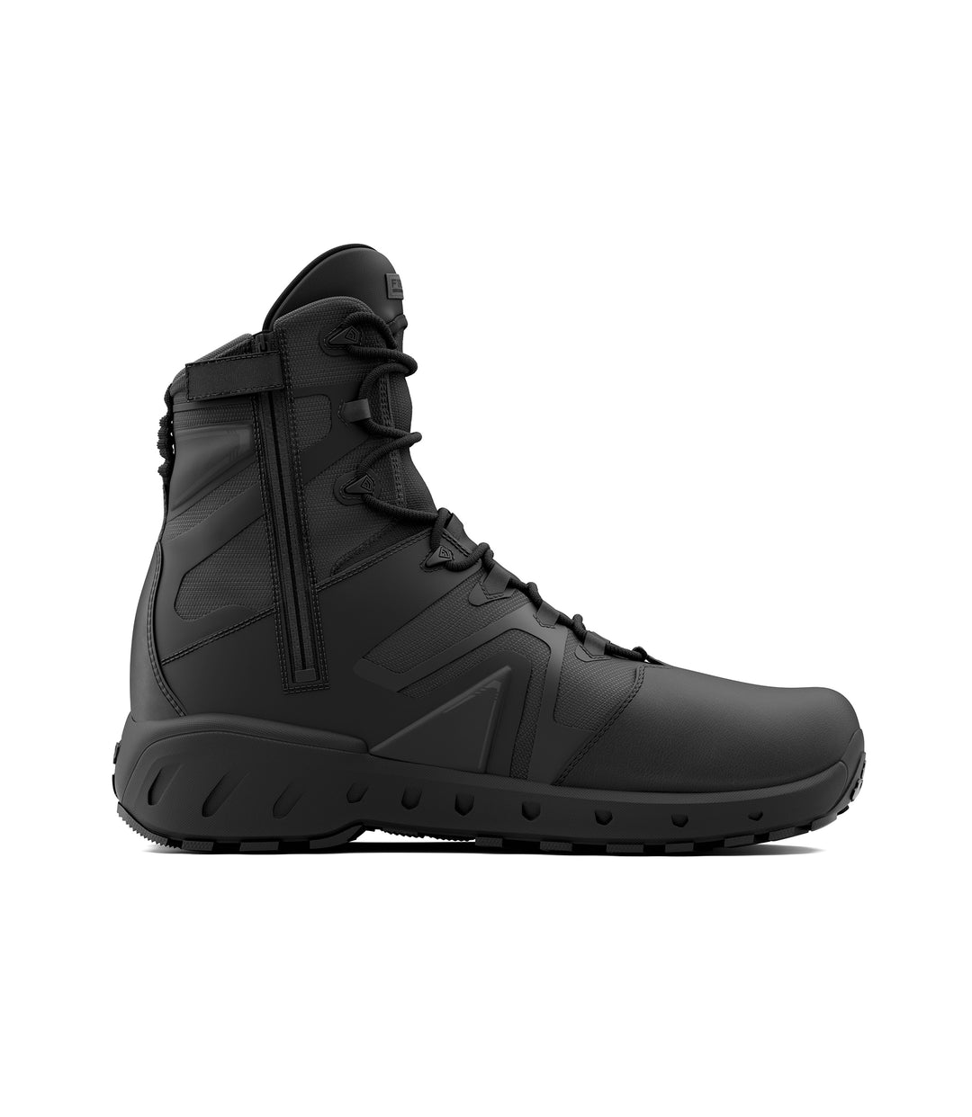 Left side view of 8 inch AERO-TAC polished side-zip boot in Black|color_black
