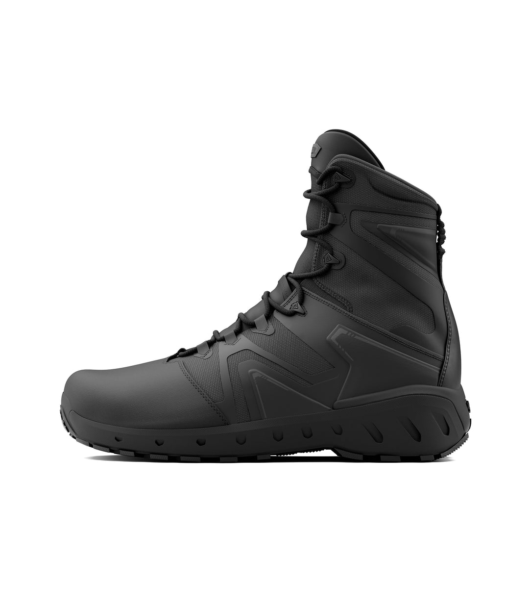 Right side view of 8 inch AERO-TAC polished side-zip boot in color black|color_black