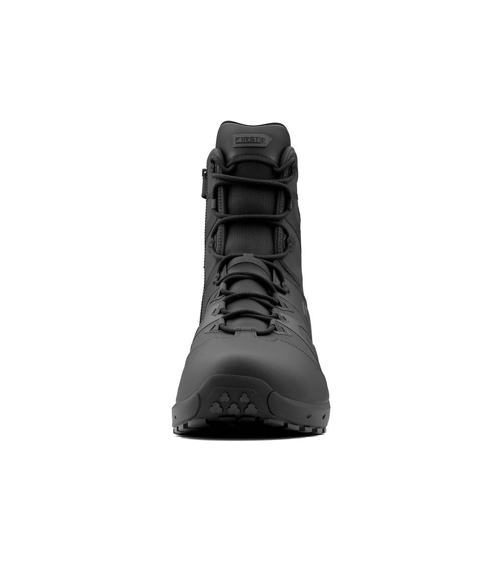 Front view of 8 inch AERO-TAC polished side-zip boot in color black|color_black