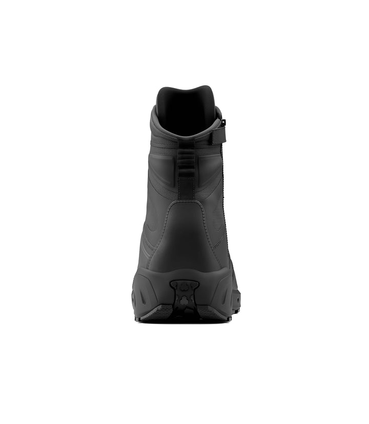 Back side view of 8 inch AERO-TAC polished side-zip boot in color black|color_black