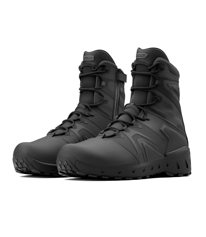 Left Side by side boot view of 8 inch AERO-TAC polished side-zip boot in color black|color_black