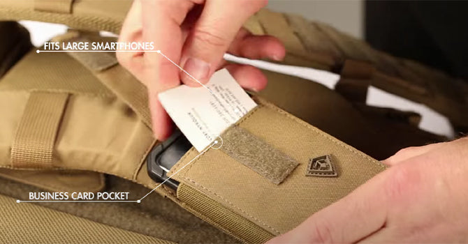 A small flat pocket is located behind the hook loop closure for easy placement of a security card or business cards.