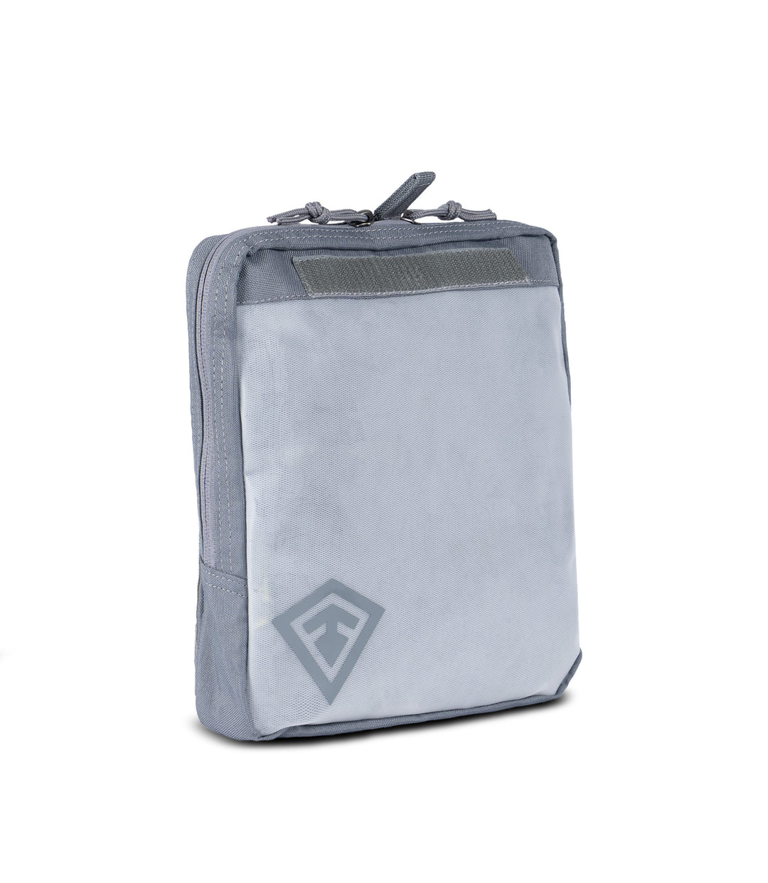 1/4 front side view of 9 X 10 Velcro Pouch in Asphalt |color_asphalt