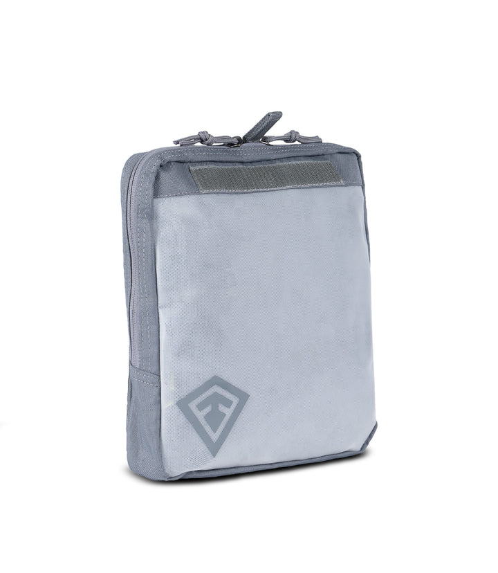 1/4 front side view of 9 X 10 Velcro Pouch in Asphalt |color_asphalt