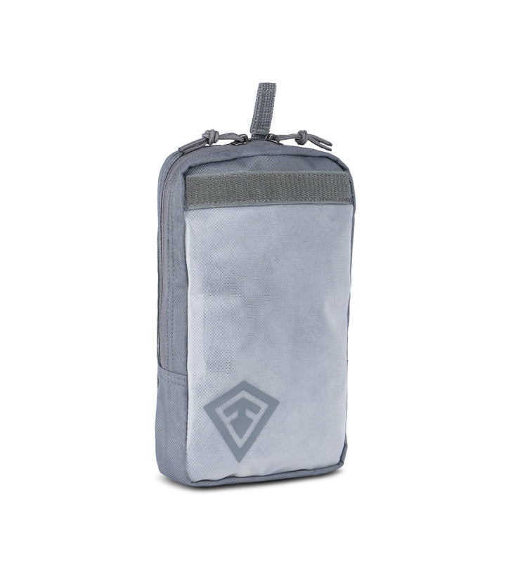 1/4 front side view of 6 X 10 Velcro Pouch in Asphalt |color_asphalt