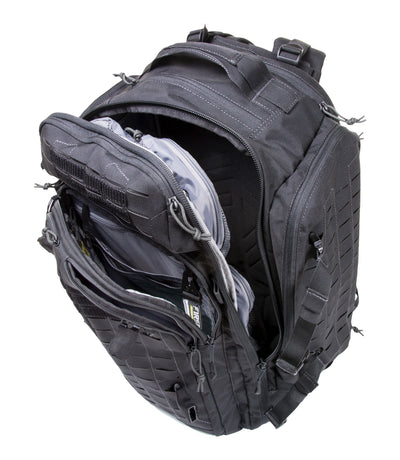 Unzipped Front of Tactix 3-Day Plus Backpack 62L in Black