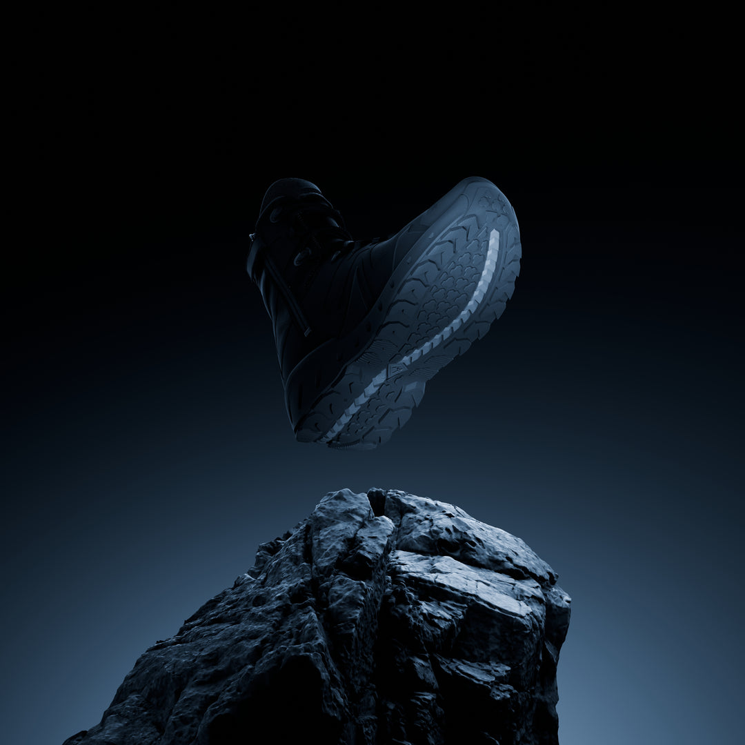 AERO-TAC boot floating above rock highlight the outsole