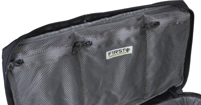 Find a place for everything with 3 mesh internal pockets and external admin panel.