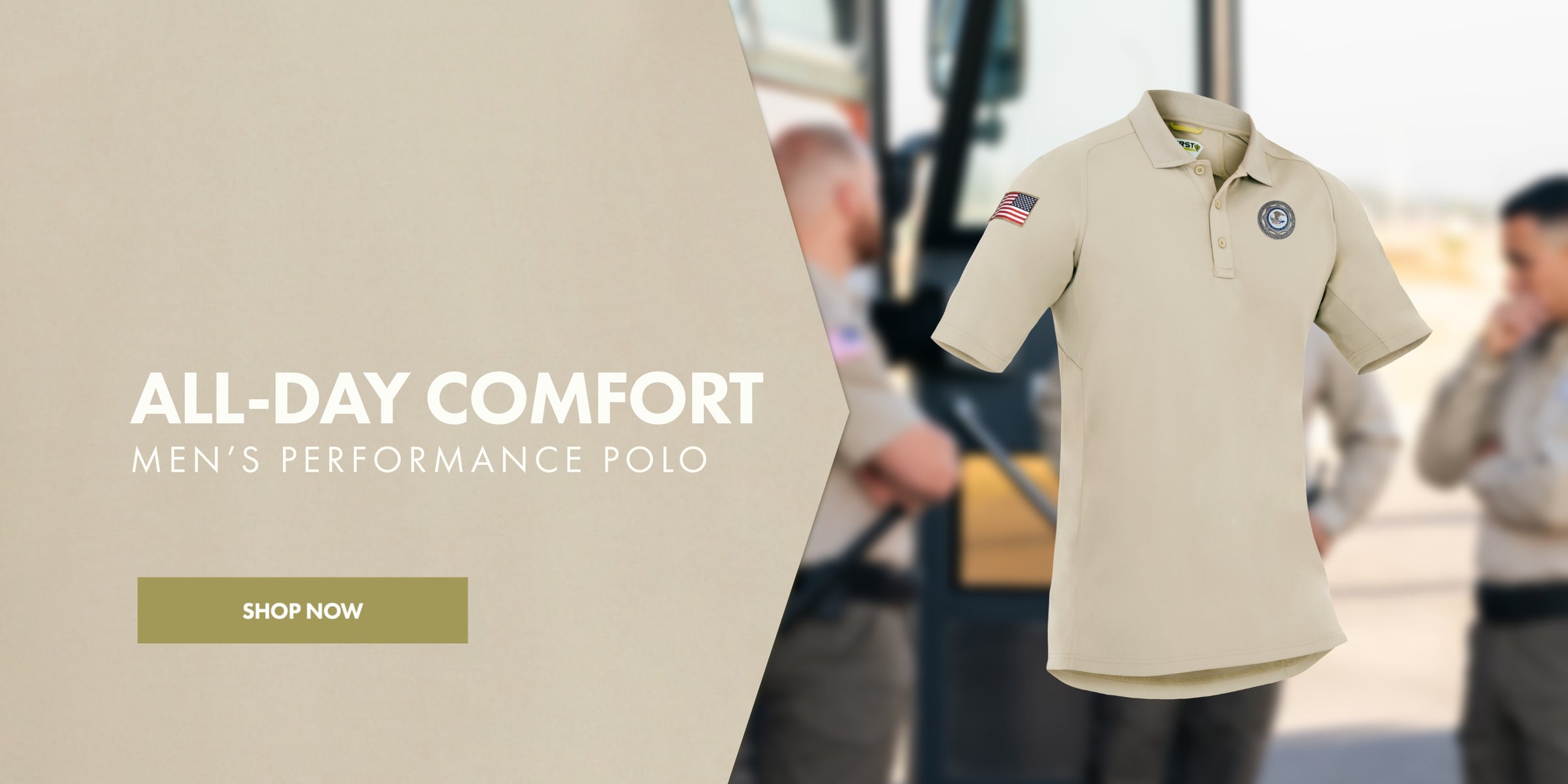 All Day Comfort Men's Performance Polo in color Silver Tan