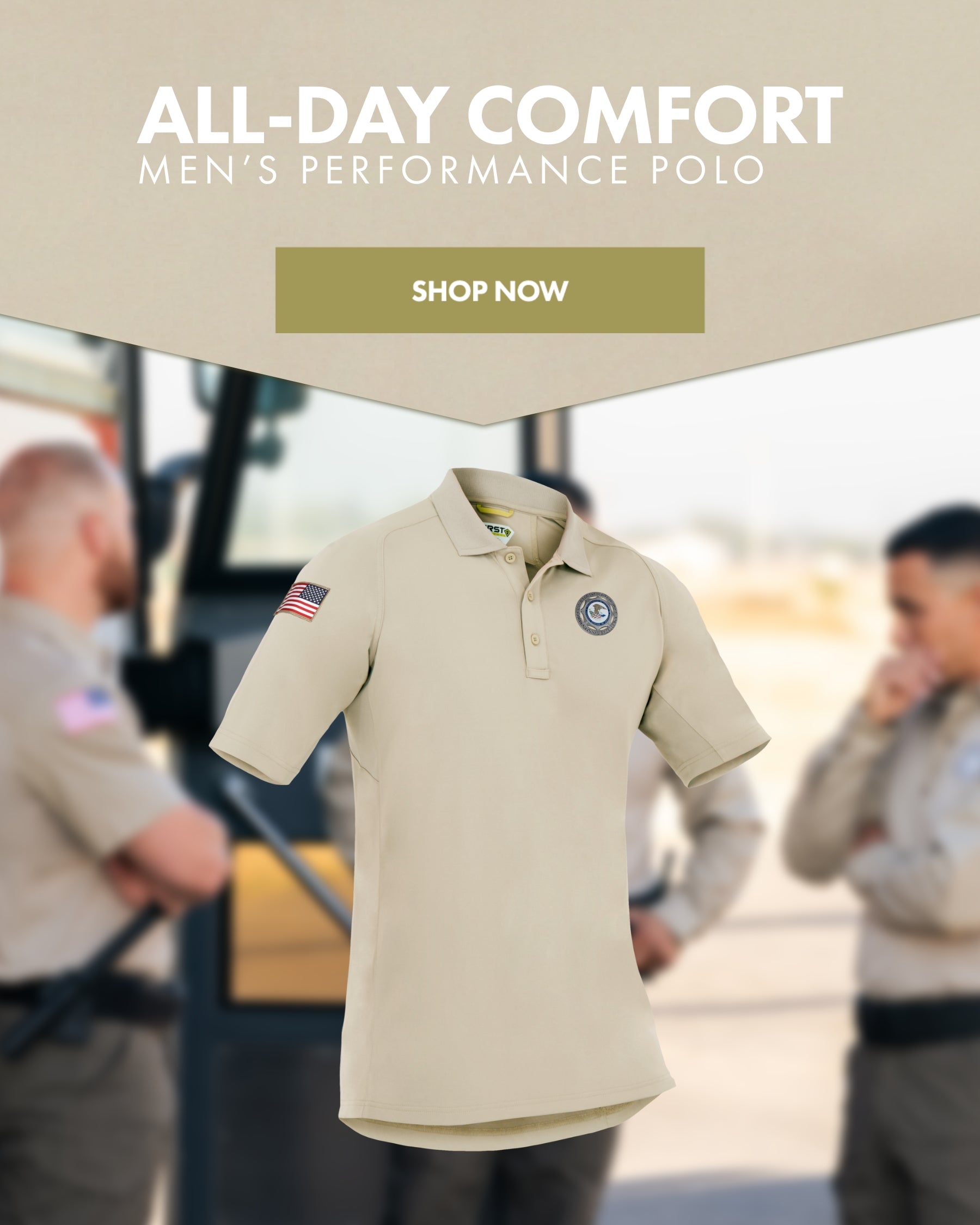 All Day Comfort Men's Performance Polo in color Silver Tan