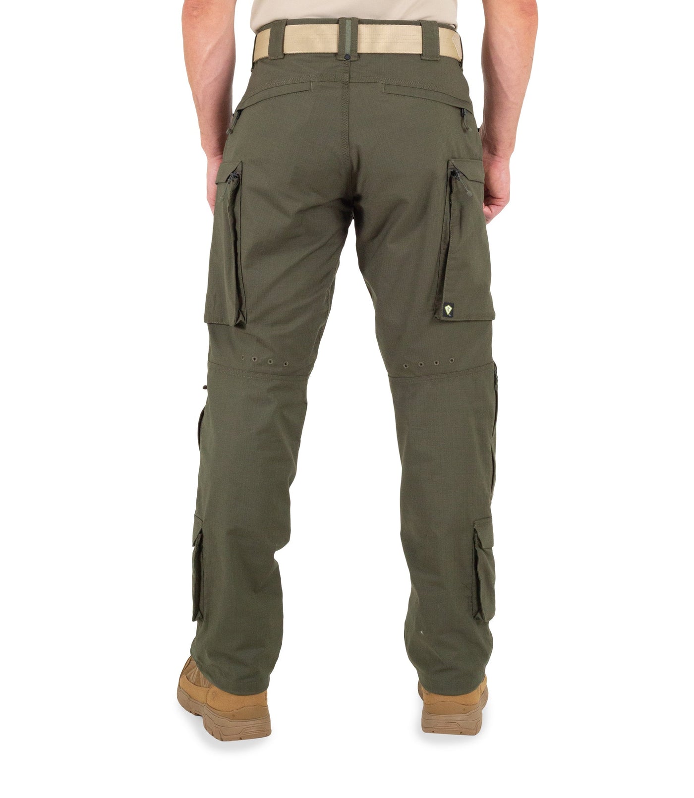 Back of Men's Defender Pants in OD Green