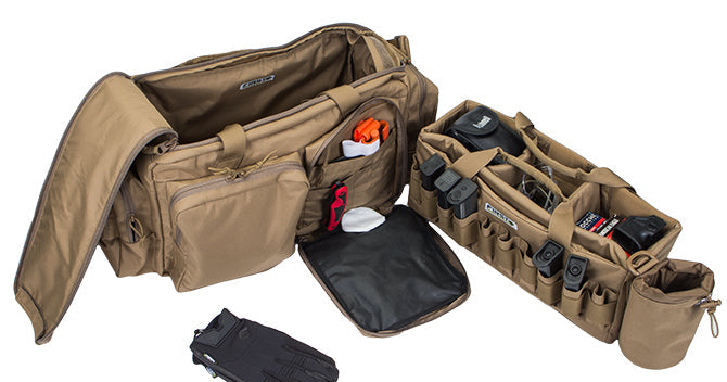 Stiff padded dividers compartmentalize your pull out for superior organization. Complete with 2 pistol pockets with 10 pistol mag pockets are outlined on the carrier front to keep your shooting simple.