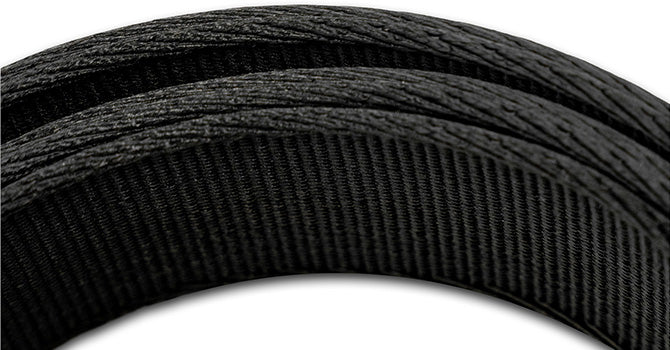 Sturdy, high density webbing is strong, designed with a twill weave edge for smoother belt loop feeding, and an updated straight profile in place of the previous curved shape.