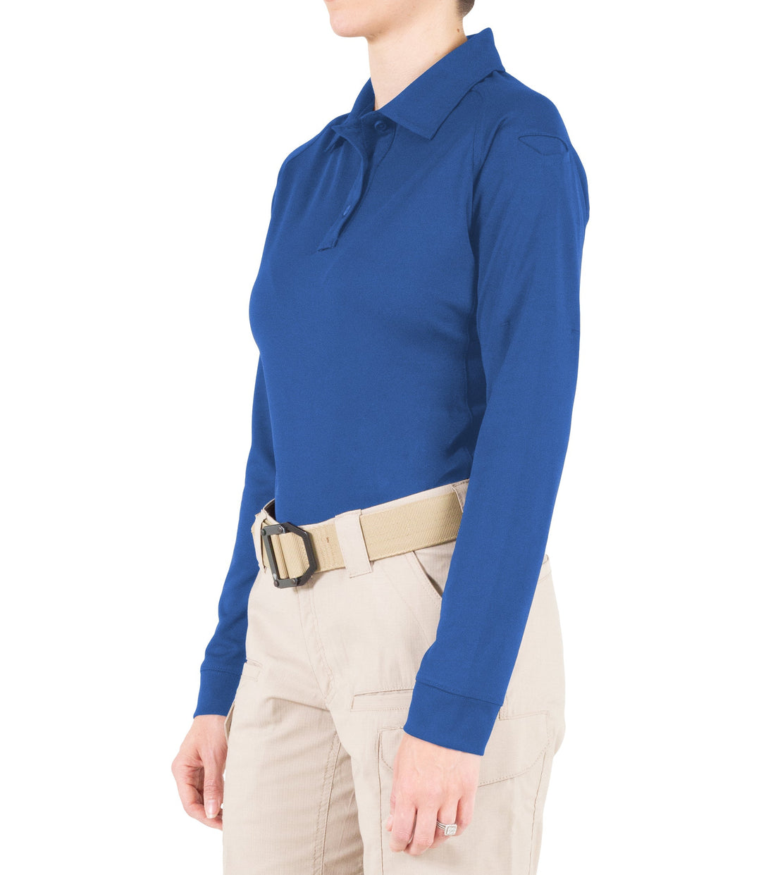 Side of Women's Performance Long Sleeve Polo in Academy Blue