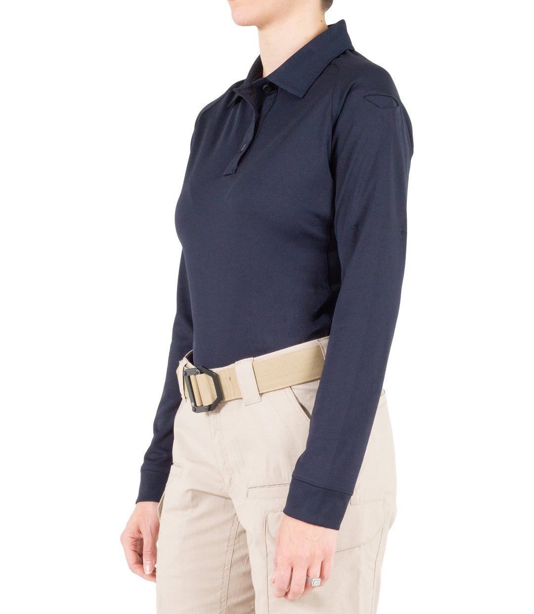 Side of Women's Performance Long Sleeve Polo in Midnight Navy