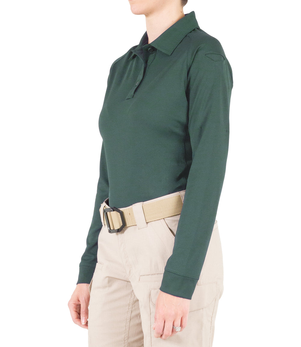 Side of Women's Performance Long Sleeve Polo in Spruce Green