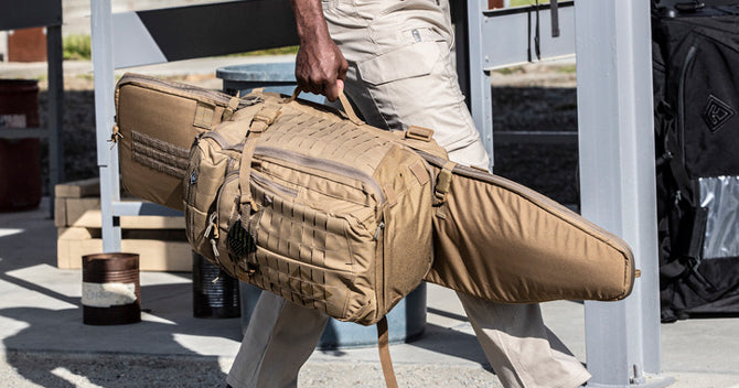 Ingenious Hook and Hang Thru™ System compartment unzips top and bottom, allowing specialized items like First Tactical Rifle Sleeves or other oversized tactical gear or hanging items to slide through and securely hook & hang in place.