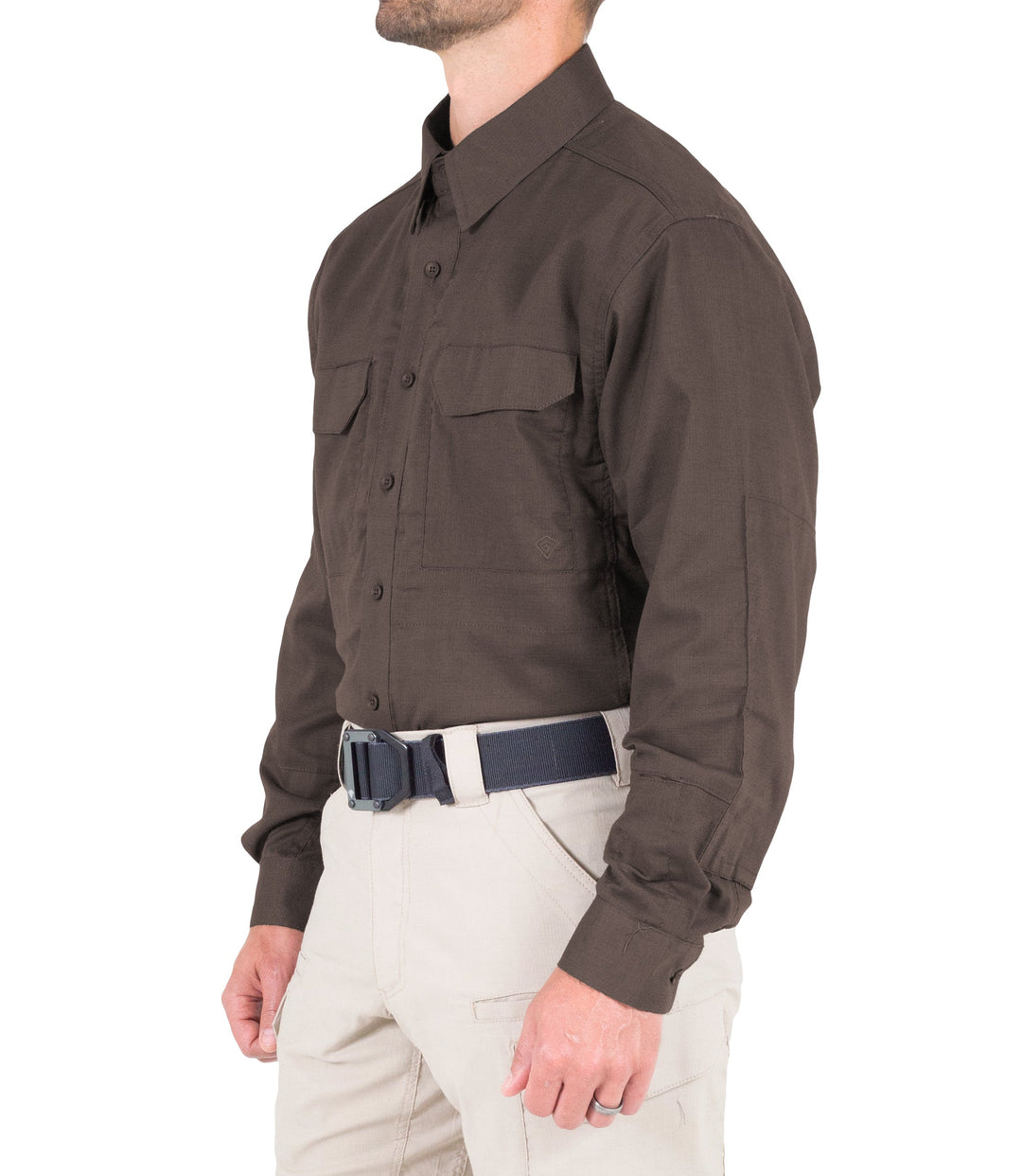 Side of Men's V2 Tactical Long Sleeve Shirt in Kodiak Brown