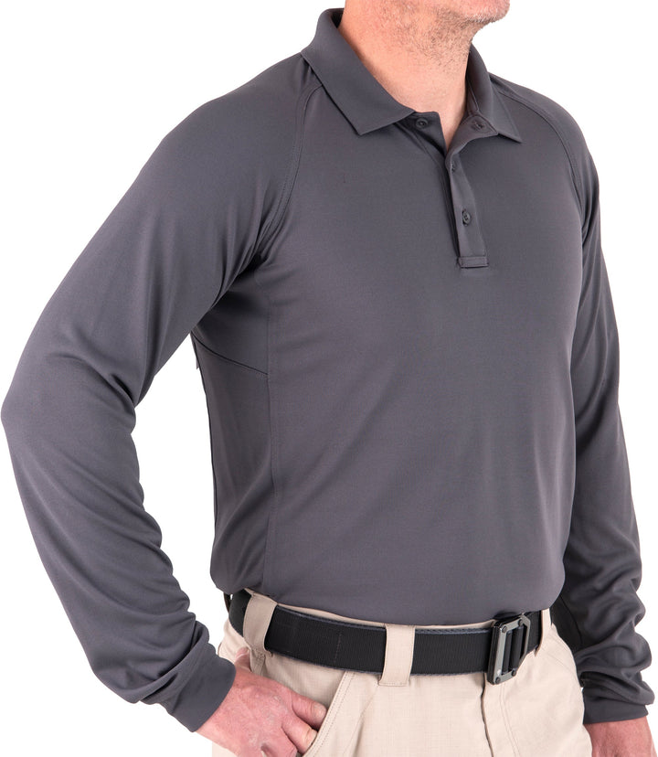 Side of Men's Performance Long Sleeve Polo in Asphalt