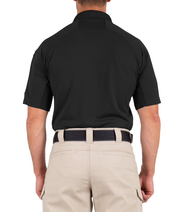 Back of Men's Performance Short Sleeve Polo in Black