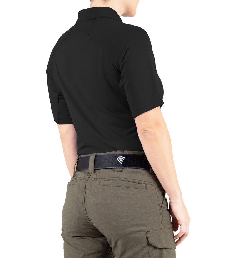 Side of Women's Performance Short Sleeve Polo in Black