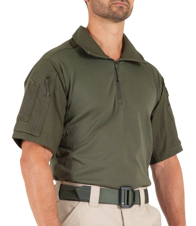 Side of Men's Defender Short Sleeve Shirt in OD Green